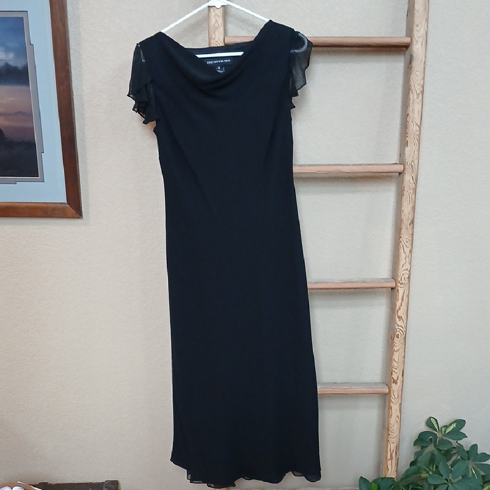 Jones New York Black Ruffled Off-Shoulder Midi Dress